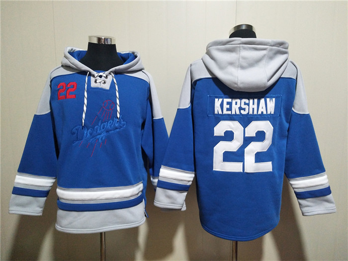 Men's Los Angeles Dodgers #22 Clayton Kershaw Blue Ageless Must-Have Lace-Up Pullover Hoodie